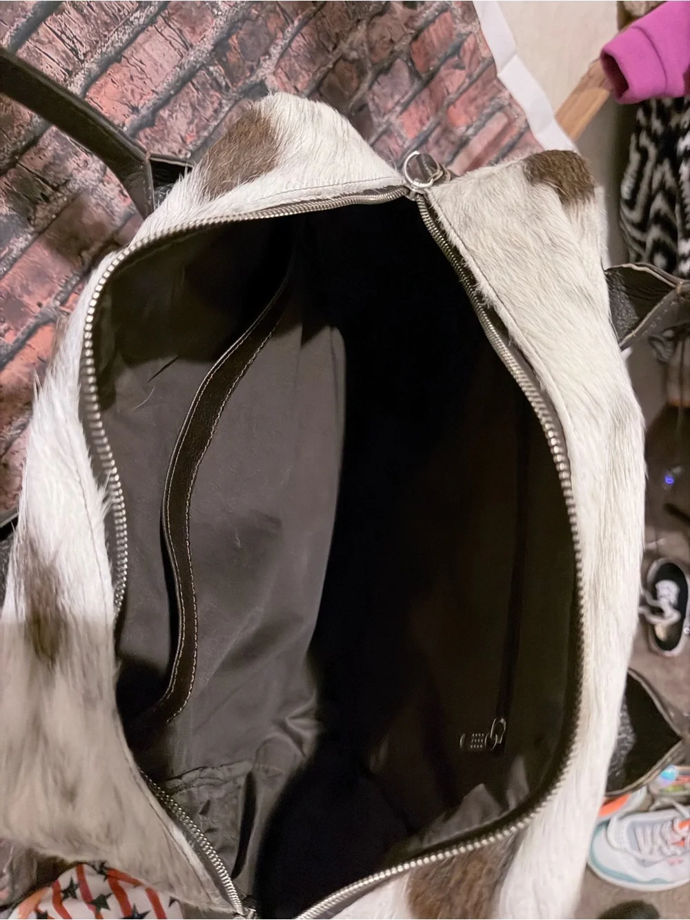 Cowhide Leather Backpack - Brown & White